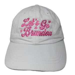 Let's Go Brandon Slideback Hat White One Size Embroidered Leather Strap